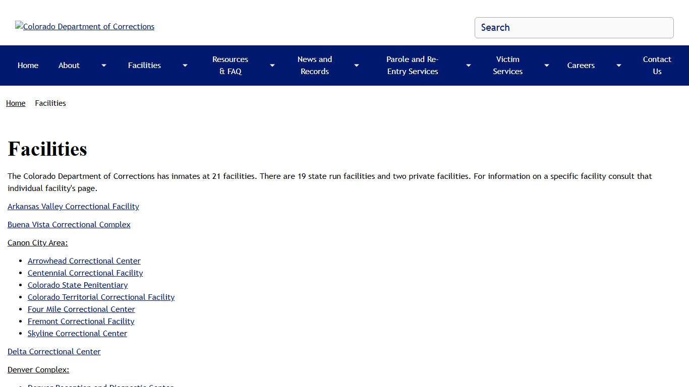 Facilities Colorado Department of Corrections