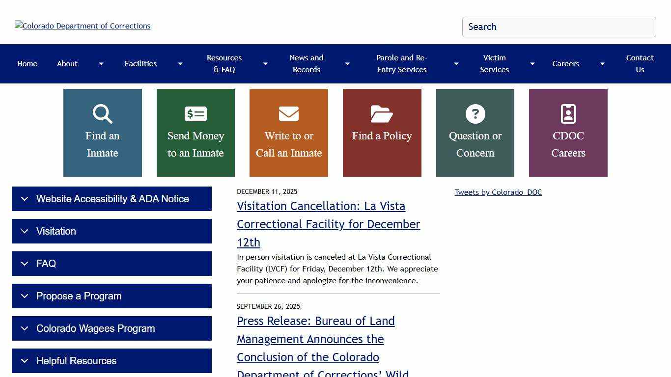 Home Colorado Department of Corrections