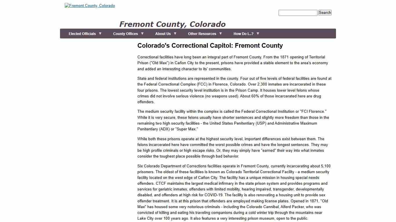 Colorado's Correctional Capitol: Fremont County Fremont County, Colorado